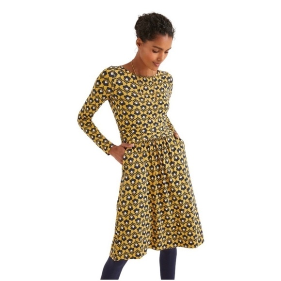 Boden Abigail Jersey Dress in Saffron Navy Yellow Floral size 4 - Picture 5 of 16